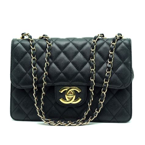 Chanel Black Quilted Caviar Leather Classic Maxi Double Flap Ba